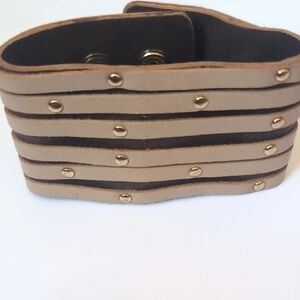 Bold Tan and Brown Leather Cuff Bracelet